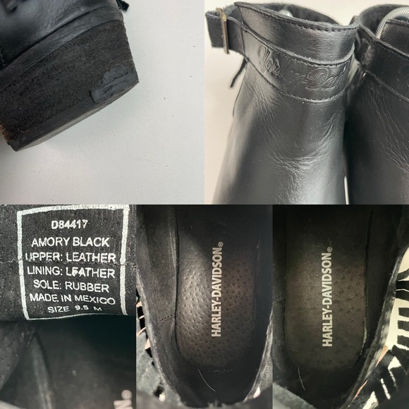 Harley Davidson Boots Amory Heeled Leather Ankle Fringe Buckle Braided Black - Picture 16 of 16